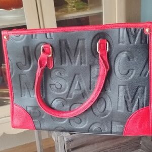 Red and Black Embossed Purse With Shoulder Strap